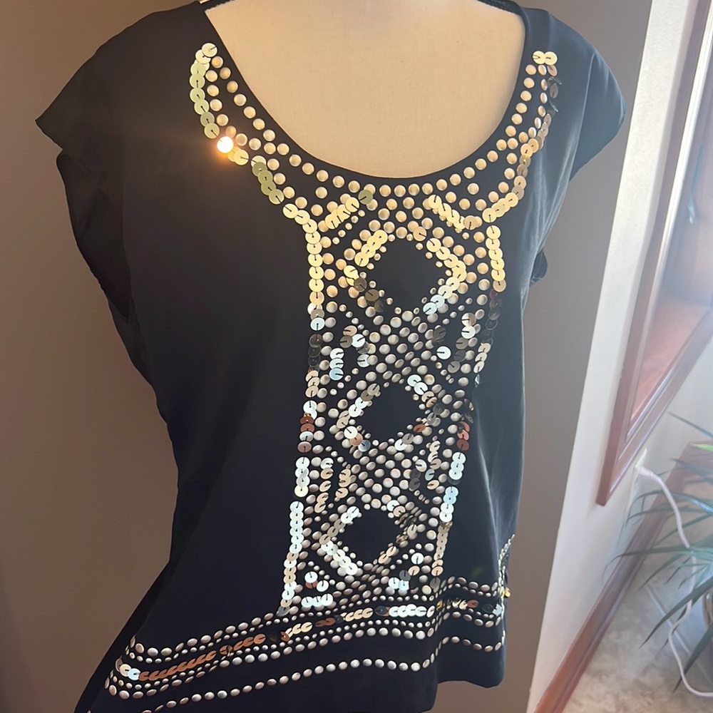 New York and Company gold sequin blouse